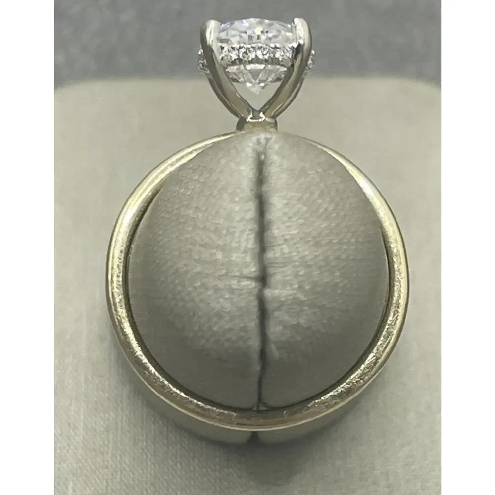 14K Two-tone Oval Lab Diamond Ring W/ Hidden Diamond Halo Under Gallery (26240)